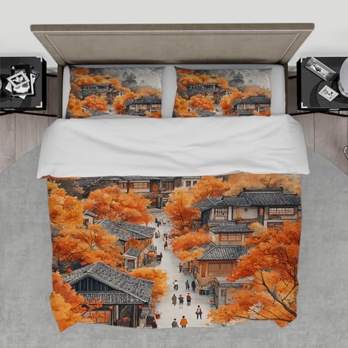 WEECHAINGE Orientalischer Herbst Bettbezug Traditionelle chinesische Stadt Feurige Ahornbäume Weiche Mikrofaser 3 Stück Bettdecke Bezug Set für Herbst Dekor 180x220 cm WEECHAINGE Orientalischer Herbst Bettbezug Traditionelle chinesische Stadt Feurige Ahornbäume Weiche Mikrofaser 3 Stück Bettdecke Bezug Set für Herbst Dekor 180x220 cm von WEECHAINGE