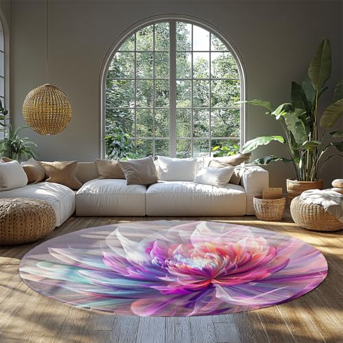 WEECHAINGE Pastell Lila Rosa Runder Teppich Kreis Waschbare Flächenteppiche für Schlafzimmer Badezimmer Eingangsbereich Kleiner moderner Abstrakter Blumenteppich rutschfest Nicht Shedding 60cm von WEECHAINGE