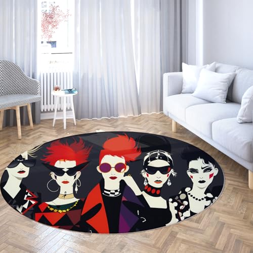 WEECHAINGE Pop Art Mädchen Runde Schlafsaal Teppich Waschbar rutschfeste Kreis Terrassenteppiche mit Mode Frauen Portrait Druck Bunt für Wohnzimmer Sofa Eingangsbereich 240cm von WEECHAINGE