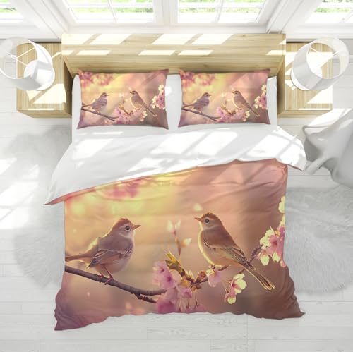 WEECHAINGE Romantisches Paar Ästhetisches Bettbezugsset Frühling Landschaft Rosa Kirsche Tier Vögel 3PCS Mikrofaser Weich Gemütlich Hochzeit Paar Bettwäsche Set 140x200 cm WEECHAINGE Romantisches Paar Ästhetisches Bettbezugsset Frühling Landschaft Rosa Kirsche Tier Vögel 3PCS Mikrofaser Weich Gemütlich Hochzeit Paar Bettwäsche Set 140x200 cm von WEECHAINGE