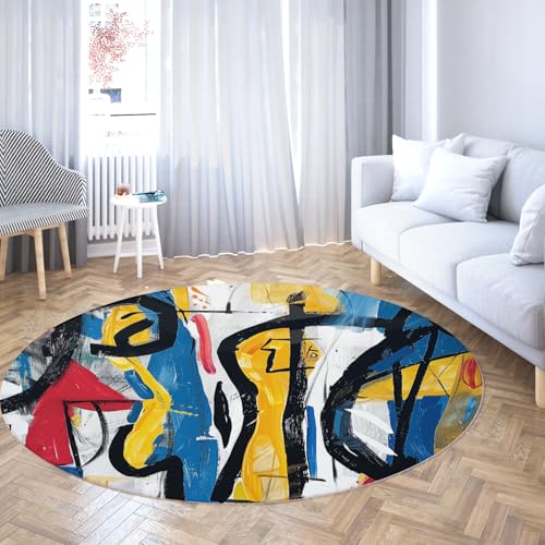 WEECHAINGE Runde Teppiche für Wohnzimmer Rutschfester niedriger Flor abstrakte Graffiti-Kunst Kleiner runder Teppich für Badezimmer Eingangsbereich Kinderzimmer Büro Schlafsaal 135cm WEECHAINGE Runde Teppiche für Wohnzimmer Rutschfester niedriger Flor abstrakte Graffiti-Kunst Kleiner runder Teppich für Badezimmer Eingangsbereich Kinderzimmer Büro Schlafsaal 135cm von WEECHAINGE