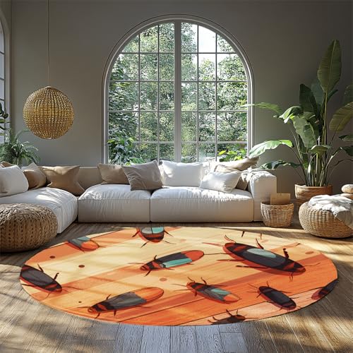 WEECHAINGE Runder Boho-Teppich warmes Holz Orange Insekt Kunst Design fleckenabweisend für Schlafzimmer Esszimmer Wohnzimmer Flur Büro Küche Eingangsbereich 135cm WEECHAINGE Runder Boho-Teppich warmes Holz Orange Insekt Kunst Design fleckenabweisend für Schlafzimmer Esszimmer Wohnzimmer Flur Büro Küche Eingangsbereich 135cm von WEECHAINGE