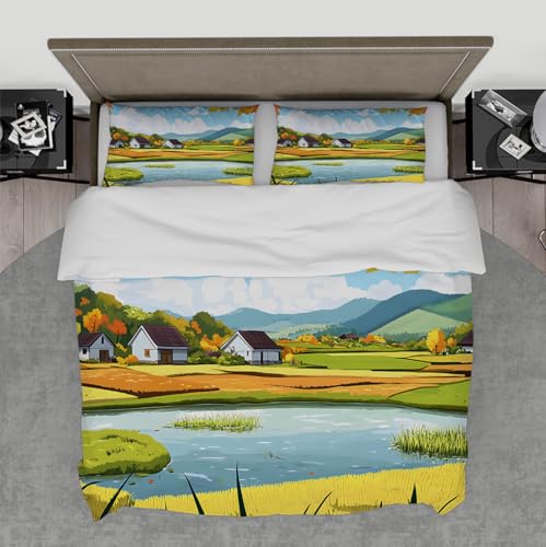 WEECHAINGE Scenic Village Soft Lightweight Mikrofaser Bettbezugsset Ruhiger Herbst See und Berglandschaft Blauer See Druck Bettwäsche Set 250x200 cm WEECHAINGE Scenic Village Soft Lightweight Mikrofaser Bettbezugsset Ruhiger Herbst See und Berglandschaft Blauer See Druck Bettwäsche Set 250x200 cm von WEECHAINGE
