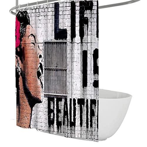 WEECHAINGE Schönes Mädchen Graffiti Duschvorhang Banksy Stil Life Shout Drucke Badezimmer Duschvorhang für schickes Badezimmer Dekor anpassbar B180xL180cm von WEECHAINGE