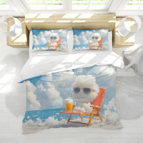 WEECHAINGE Skurrile Wolke Bettbezug Traumhafter Strand Verspielte Cartoon Figur 3 Stück Mikrofaser Bettwäsche Set mit 4 Krawatten für fröhliche Räume von Teenagern 240x220 cm WEECHAINGE Skurrile Wolke Bettbezug Traumhafter Strand Verspielte Cartoon Figur 3 Stück Mikrofaser Bettwäsche Set mit 4 Krawatten für fröhliche Räume von Teenagern 240x220 cm von WEECHAINGE