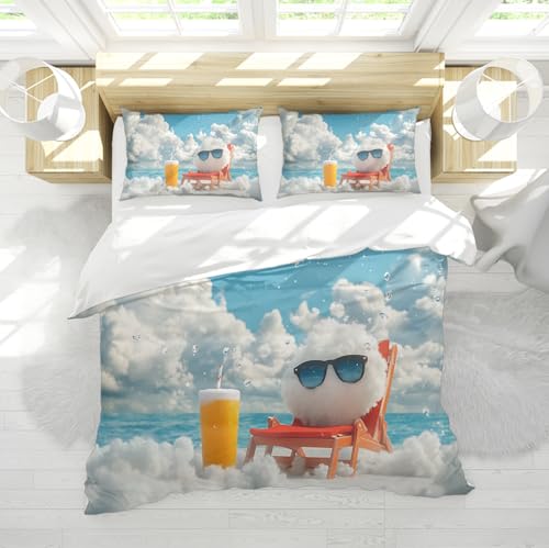 WEECHAINGE Skurriler Sonnenstrand Bettbezug mit Reißverschluss und Eckbändern Happy Cloud Relax on Beach Chair mit Juice Cozy Bettwäsche-Set 250x200 cm WEECHAINGE Skurriler Sonnenstrand Bettbezug mit Reißverschluss und Eckbändern Happy Cloud Relax on Beach Chair mit Juice Cozy Bettwäsche-Set 250x200 cm von WEECHAINGE