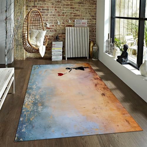 WEECHAINGE Soft Cozy Area Teppiche Wohnzimmer Schlafzimmer Küche Straße Graffiti Teppich Pflegeleicht Niedriger Flor Großer Teppich Vintage Teppich Ballon Mädchen Teppich 100x150cm von WEECHAINGE