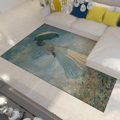 WEECHAINGE Sommer Moderne Teppiche für den Innenbereich Claude Monet Frau mit Sonnenschirm Wohnzimmer Teppiche für Kinder Schlafzimmer Luxus Wohnkultur 120x160cm von WEECHAINGE