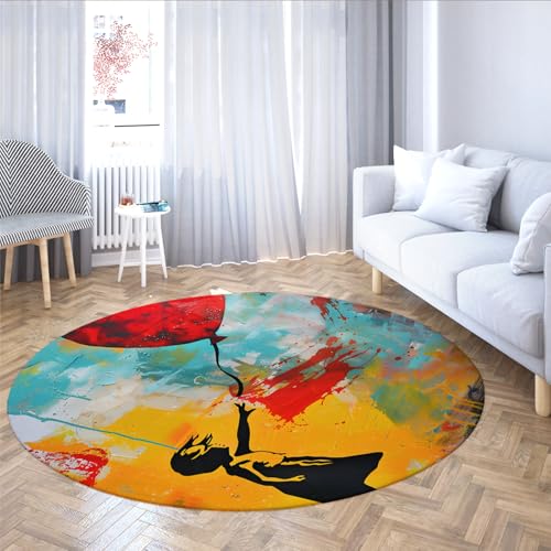 WEECHAINGE Street Art Runder Teppich Mädchen mit rotem Ballon Graffiti Stil Farbe Splash Moderne dünne Teppiche Bodenteppich für Türmatte Eingangsbereich Schlafzimmer 150cm WEECHAINGE Street Art Runder Teppich Mädchen mit rotem Ballon Graffiti Stil Farbe Splash Moderne dünne Teppiche Bodenteppich für Türmatte Eingangsbereich Schlafzimmer 150cm von WEECHAINGE