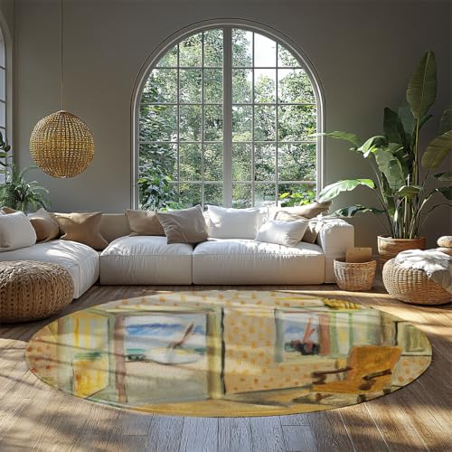 WEECHAINGE Sunlit Yellow Chair Runder Nachttischteppich 120cm waschbar Rutschfester niedriger Flor Leichter Kreis Moderne Teppiche für Esszimmer Eingangsbereich Küche Haustierfreundlicher WEECHAINGE Sunlit Yellow Chair Runder Nachttischteppich 120cm waschbar Rutschfester niedriger Flor Leichter Kreis Moderne Teppiche für Esszimmer Eingangsbereich Küche Haustierfreundlicher von WEECHAINGE