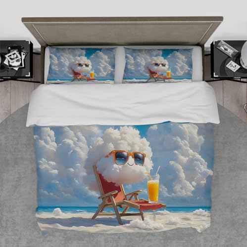 WEECHAINGE Surrealer Sommer Humor Bettbezug Entzückende Wolkenfigur Küste 3 Stück Weicher Mikrofaser-Bettbezug mit Reißverschluss für Schlafsaaldekoration 155x220 cm WEECHAINGE Surrealer Sommer Humor Bettbezug Entzückende Wolkenfigur Küste 3 Stück Weicher Mikrofaser-Bettbezug mit Reißverschluss für Schlafsaaldekoration 155x220 cm von WEECHAINGE