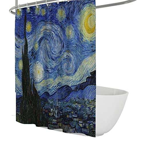 WEECHAINGE Van Gogh Famous Painting HD Printing Shower Curtain Liner Starry Sky at Night Pattern Prints Bathroom Curtain Set with C-Shaped Hooks W200xL200cm von WEECHAINGE