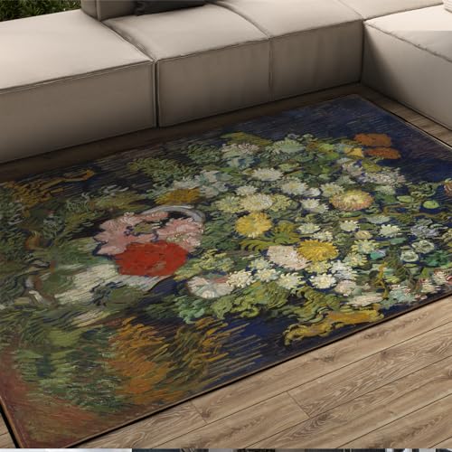 WEECHAINGE Van Gogh Teppich Easy -Reinigung Rutschfestes Schlafzimmer Wohnzimmer Esszimmer Küche Boden Teppich -Blumenstrauß in Einer Vase 90x120cm von WEECHAINGE