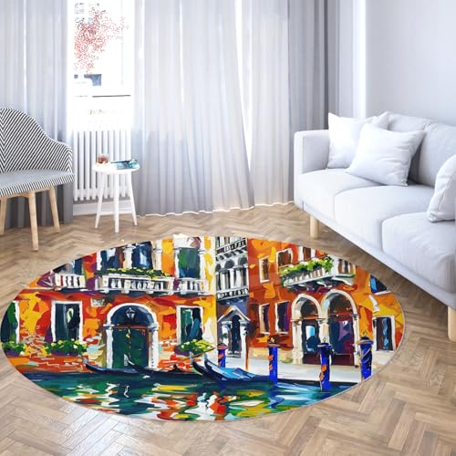 WEECHAINGE Venedig Landschaft runder Teppich für Schlafzimmer Bunte Grachtenhäuser Kunst kreisförmiger Teppich für Wohnzimmer Schlafzimmer Essbereich waschbar rutschfest 80cm WEECHAINGE Venedig Landschaft runder Teppich für Schlafzimmer Bunte Grachtenhäuser Kunst kreisförmiger Teppich für Wohnzimmer Schlafzimmer Essbereich waschbar rutschfest 80cm von WEECHAINGE