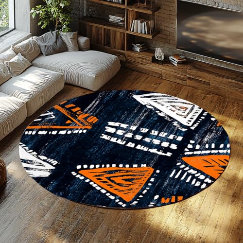 WEECHAINGE Vintage Tribal Geometrisches Distressed Design Runde Teppiche Maschinenwaschbar Rutschfester niedriger Flor dünner Kreisteppich für Eingangsbereich Nachttisch Wohnzimmer Esszimmer 200cm von WEECHAINGE