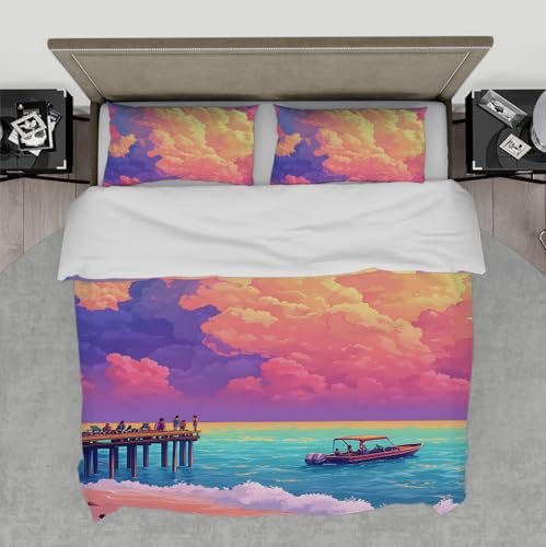 WEECHAINGE Violet Sunset Cloudscape Bettbezug 3-teilig Vibrant Pier Schnellboot Illustration Mikrofaser Bettdecke Bezugsset für Teenager Schlafzimmer Dekor 155x220 cm WEECHAINGE Violet Sunset Cloudscape Bettbezug 3-teilig Vibrant Pier Schnellboot Illustration Mikrofaser Bettdecke Bezugsset für Teenager Schlafzimmer Dekor 155x220 cm von WEECHAINGE