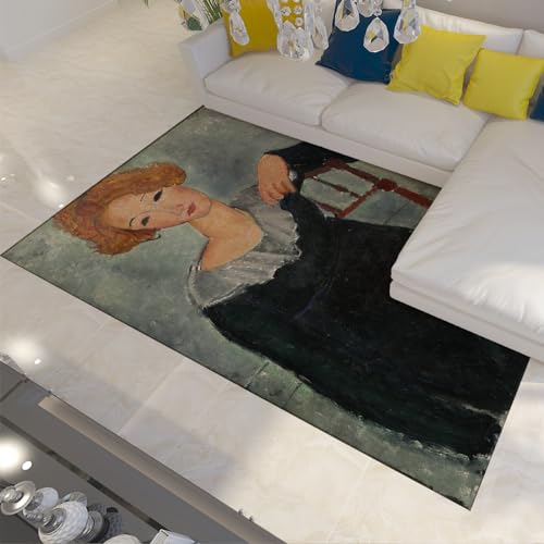 WEECHAINGE rutschfeste Teppiche Wohnkultur Frau mit roten Haaren von Amedeo Modigliani Vintage Fußmatte Wohnzimmer Schlafzimmer Teppiche Fußmatten 150x210cm von WEECHAINGE