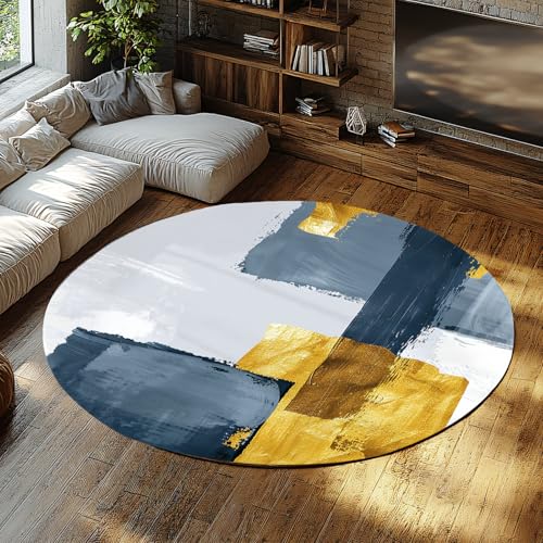 Waschbarer runder Kinderzimmerteppich Moderne Fußmatte für Wohnzimmer großer Grauer Blauer Goldflächenteppich schmutzabweisend rutschfest für Schlafzimmer Küche 100cm Waschbarer runder Kinderzimmerteppich Moderne Fußmatte für Wohnzimmer großer Grauer Blauer Goldflächenteppich schmutzabweisend rutschfest für Schlafzimmer Küche 100cm von WEECHAINGE