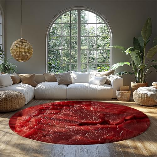Waschbarer runder Küchenteppich rotes Fleisch Textur abstraktes Wohnzimmer Schlafzimmer großflächige Teppiche rutschfest weicher niedriger Flor Innenbodenteppich für Esszimmer Restaurant 240cm von WEECHAINGE