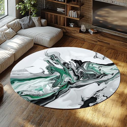 Waschbarer runder Teppich Abstrakter Marmorwirbel für Wohnzimmer großflächige Teppiche fleckenabweisende Innenmatte Schlafzimmer Esszimmer Weiß Grau Smaragd 150cm Waschbarer runder Teppich Abstrakter Marmorwirbel für Wohnzimmer großflächige Teppiche fleckenabweisende Innenmatte Schlafzimmer Esszimmer Weiß Grau Smaragd 150cm von WEECHAINGE