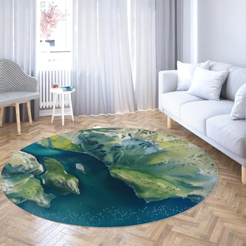 Waschbarer runder Teppich Rutschfester weicher niedriger Flor Kreis Matte Küstenkarte Kunst Blaugrün für Eingangsbereich Esszimmer Tisch Kinderzimmer Gummirücken 135cm Waschbarer runder Teppich Rutschfester weicher niedriger Flor Kreis Matte Küstenkarte Kunst Blaugrün für Eingangsbereich Esszimmer Tisch Kinderzimmer Gummirücken 135cm von WEECHAINGE