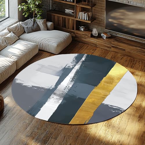 Waschbarer runder Teppich abstrakte Moderne Linien in Grau Weißgold fleckenabweisende Innenmatte für Home Office Schlafzimmer Esszimmer Gummirücken 240cm Waschbarer runder Teppich abstrakte Moderne Linien in Grau Weißgold fleckenabweisende Innenmatte für Home Office Schlafzimmer Esszimmer Gummirücken 240cm von WEECHAINGE