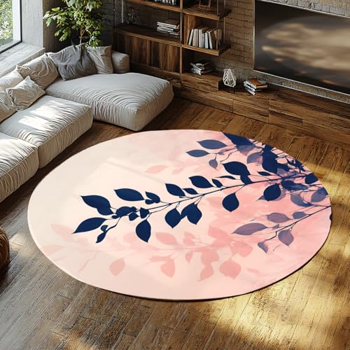 Weiche runde Kinderzimmerteppiche botanische Blätter auf rosa Innenteppich für Wohnzimmer Schlafzimmer Kinderzimmer waschbare Kreis Fußmatten Frühling Natur Dekor 180cm von WEECHAINGE