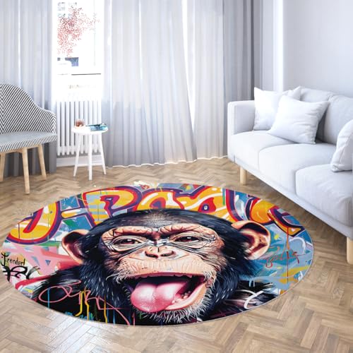 Weiche runde Teppiche für Wohnzimmer Schlafzimmer Bunte Graffiti AFFE Moderne Indoor Kreis Rutschfester bequemer runder Teppich Jungen Mädchen Kinderzimmer Wohnkultur 135cm von WEECHAINGE