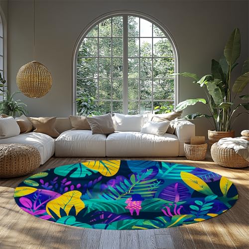tropischer Dschungel runder neutraler Bereich Teppich mädchen Illustration fett Bunte blattdruck waschbare dünne teppiche für kinderzimmer Kindergarten spielzimmer 60cm tropischer Dschungel runder neutraler Bereich Teppich mädchen Illustration fett Bunte blattdruck waschbare dünne teppiche für kinderzimmer Kindergarten spielzimmer 60cm von WEECHAINGE
