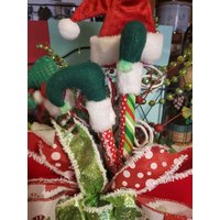 Mini Elf Beine Set, Elfenbein Baum Ornamente, Diagonal Dotty Stripe Print Elfenbeine von WEEDsByRose