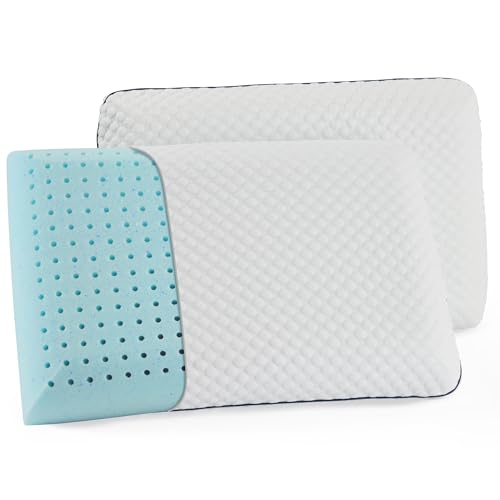 WEEKENDER Gel-Memoryschaum-Kissen, Queen-Size-Größe, mittelgroßes Plüschgefühl, Nacken- und Schulterstütze, für Rücken-, Seiten- und Bauchschläfer, Zuhause, Hotel und Krankenhaus, 2 Stück von WEEKENDER