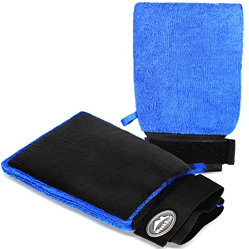 WEEKSUN 2 Stück Auto Waschhandschuhe, Handschuh mit Reinigungsknete Mikrofaser, Auto Knethandschuh mit Klettverschluss Für AutoDetaillierung, Autopflege, Dekontamination (Rechteck-Blau) von WEEKSUN