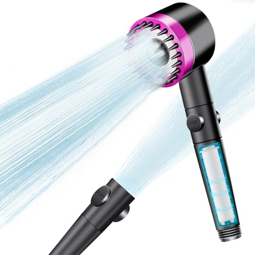 Duschkopf mit Filter, Wassersparend Hochdruck Duschkopf, Massage Handbrause mit 3+1 Strahlarten, Regendusche Duschkopf mit Stoppfunktion (Rosa) von WEENSCHENK