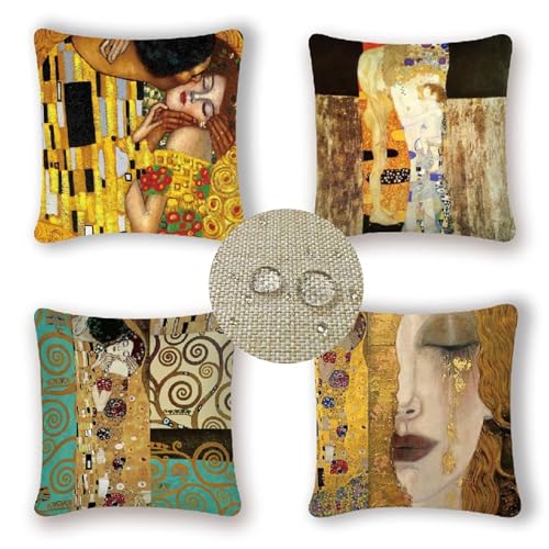 4er Set nordisch Leinen Kissenbezug 40x40 Kissenhülle Gustav Klimt Doppelseitig Sofakissen Zierkissen Wasserdicht Outdoorkissen für Wohnzimmer Couch Dekokissen Kopfkissenbezug 40x40cm W-2572 von WEEPEF