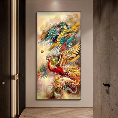 5D Diamond Painting Drache Phönix Diamond Art Painting, 70x35cm Diamant Painting Bilder Crystal Art Bastelset Erwachsene Leinwand Malen Nach Zahlen Wohnzimmer Deko Schlafzimmer, Kinder Geschenk W-4356 von WEEPEF