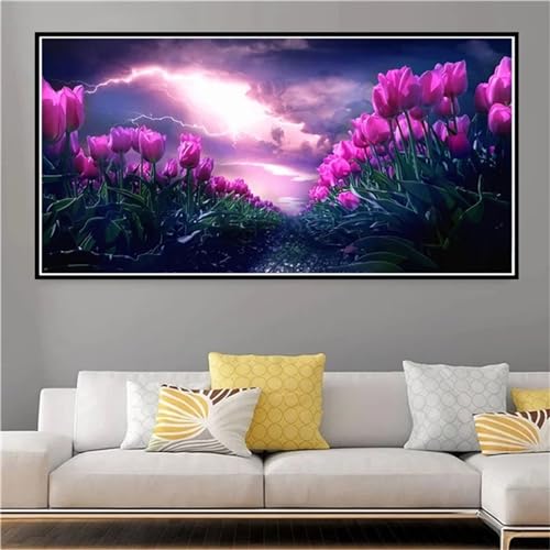 Violette Tulpe Diamond Painting, 5D Diamant Painting Bilder Voll Set mit Diamond Painting Zubehor, GroB Diamant Malerei Gem Crystal Art Basteln Deko Erwachsene Mädchen Geschenke 40x90cm W-9113 von WEEPEF