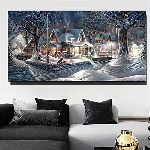 Weihnachtliche Schneelandschaft DIY Diamond Painting Kinder 5D Full Square Drill Diamant Painting Bilder, Malen Nach Zahlen Erwachsene Diamond Painting Zubehör Set für Home Wand Decor 30x60cm JF-2039 von WEEPEF