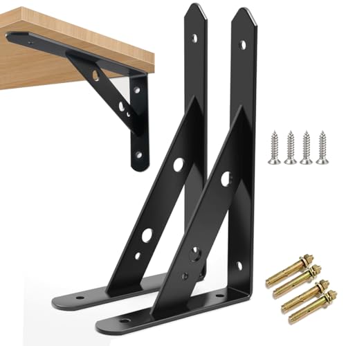 2 Stück Regalhalterungen Schwerlast-Träger 90 Grad Wand-Winkel Regalhalterung Metall Regalträger mit Schrauben Wand Regalträger Eisen Regalwinkel für Winkel Regal (200×120×25MM),Schwarz von WEERSTONE