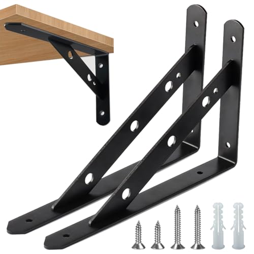 2 Stück Regalhalterungen Schwerlast-Träger 90 Grad Wand-Winkel Regalhalterung Metall Regalträger mit Schrauben Wand Regalträger Eisen Regalwinkel für Winkel Regal (30×18.8×2.5CM)，Schwarz von WEERSTONE