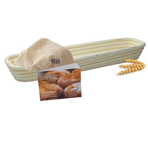 WEES-CK Handgefertigt aus 100% natürlichem Rattan - Peddigrohr Gärkörbchen, Brot Proofing, Fermentation Korb für Profis und Hobbybäcker, inkl. Anleitung und Leineneinsatz (Baguette) von WEES-CK