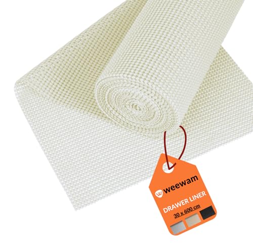 Weewam Schubladenmatte 30 x 600 cm| Antirutschmatte Schubladen, Eva-Material Zuschneidbar Schubladen Einlagen Nicht Klebende Matte, BPA-Frei| Schutzmatte für Schubladen, Schränke, Regale| Schneeflocke von WEEWAM