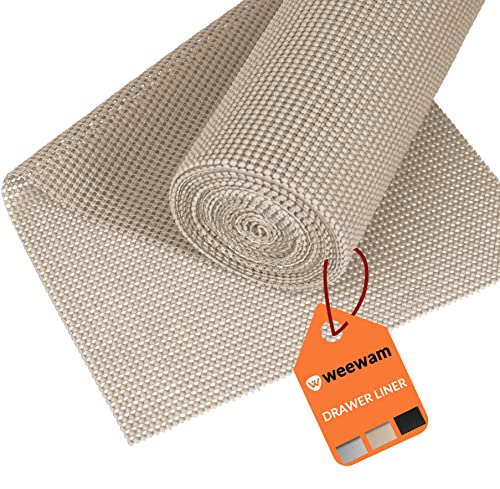 WEEWAM Schubladenmatte 30 x 600 cm| Antirutschmatte Schubladen, Eva-Material Zuschneidbar Schubladen Einlagen Nicht Klebende Matte, BPA- frei| Schutzmatte für Schubladen, Schränke, Regale| Beige von WEEWAM