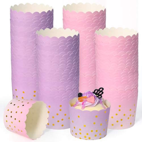 WEFEHF 100 Stück Muffin Wrapper Mini Cupcake Wrapper Muffin Papierförmchen Mini Cupcake Papierförmchen Muffinförmchen Papier Kuchenkörbchen für Hochzeiten Geburtstag Party（Rosa Lila） von WEFHEF