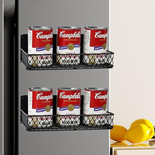 WEFHEF 2 Stück Kühlschrank Regal mit ablage magnetisches Kühlschrank Hängeregal Organizer Gewürzgläser Regal mit Ablage Gewürz Kühlschrankmagnet Regal Magnet Gewürzgläser Ablage Schwarz von WEFHEF