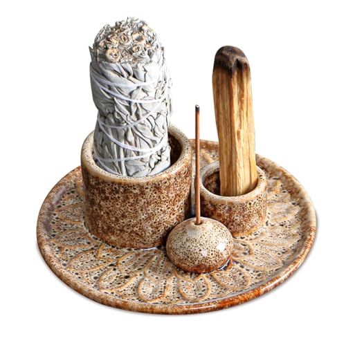 4 in 1 Räucherschale: WEGREAT Räucherkegel Halter, Keramik-Räucherstäbchenhalter, Aschefänger-Tablett für Meditation, Palo Santo Halter für Jedes Räucherwerk, Räucherstäbchen, Weißer Salbei 4 in 1 Räucherschale: WEGREAT Räucherkegel Halter, Keramik-Räucherstäbchenhalter, Aschefänger-Tablett für Meditation, Palo Santo Halter für Jedes Räucherwerk, Räucherstäbchen, Weißer Salbei von WEGREAT