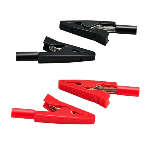 Krokodilklemme, 4 Stück Krokodilklemmen 12V, Krokodilklemmen, mit 2mm Bananenstecker, Test Metall Krokodilklemmen, Elektrische Testklemmen für Labortests(Rot/Schwarz) von WEHOOM