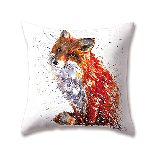 Hengjiang Animal Kissen handeingezogen Cartoon Fox Druck 18 x 18/45 x 45 cm doppelseitig Überwurf Weich Plüsch Kissen für Home Sofa Bett Deko, Polyester, 01, 45 cm*45 cm von WEIANG