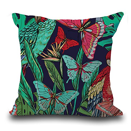 Kissen 45 x 45 cm/18 x 18 Tropical Style Pflanze Grün Leaves Flamingo Schmetterlinge grau grün beige Baumwolle Leinen Kissenbezug für my-p1020–01, 05, 45 x 45 cm von WEIANG