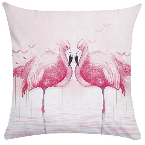 Weiang Kissenbezug mit tropischen Blättern, rosa Vogel-Flamingo, doppelseitig, groß, 50 x 50 cm 04 von WEIANG