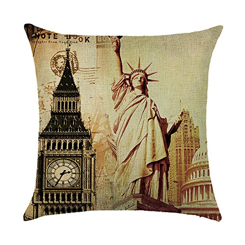 hengjiang Retro Vintage Kissenbezug Baumwolle Sofa Decor Werfen Kissenbezüge Kissenbezug Decor doppelseitig Kissenhülle London City Street View American Statue of Liberty 01 von WEIANG